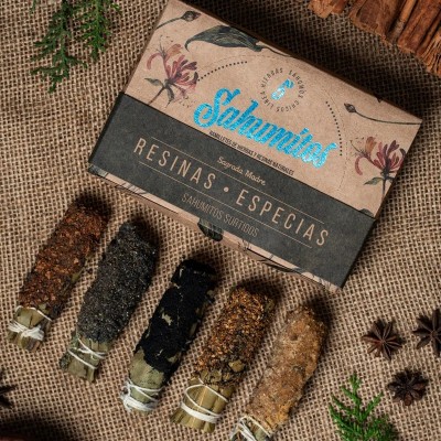 Smudge Mini Assortiti Resine e Spezie - 5 pezzi - Sagrada Madre - confezione ambientata