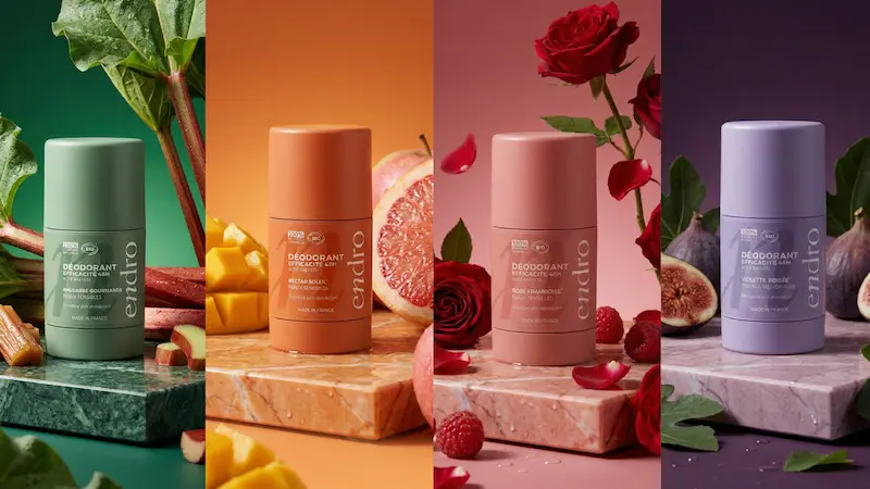 Gamma dei quattro deodoranti stick ricaricabili Endro Cosmétiques